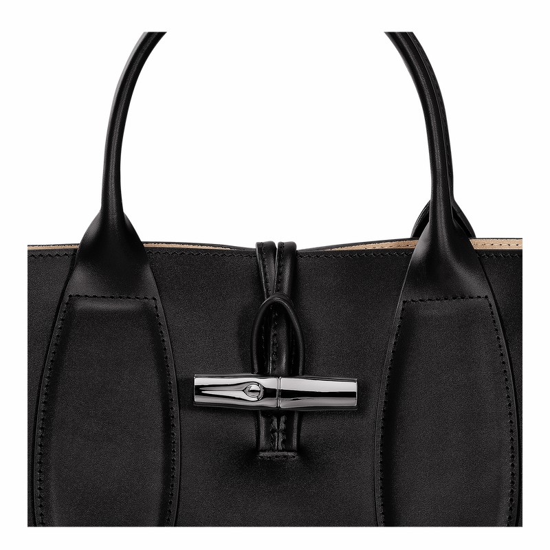 Longchamp Le Roseau M Handbag - Leather Bag Black | 10058HCL001