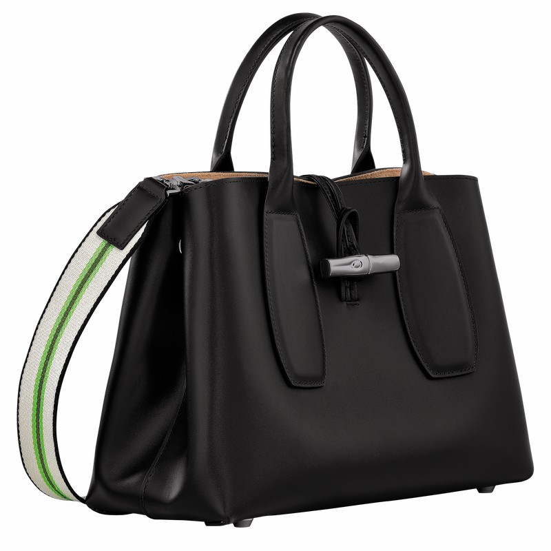 Longchamp Le Roseau M Handbag - Leather Bag Black | 10058HCN001