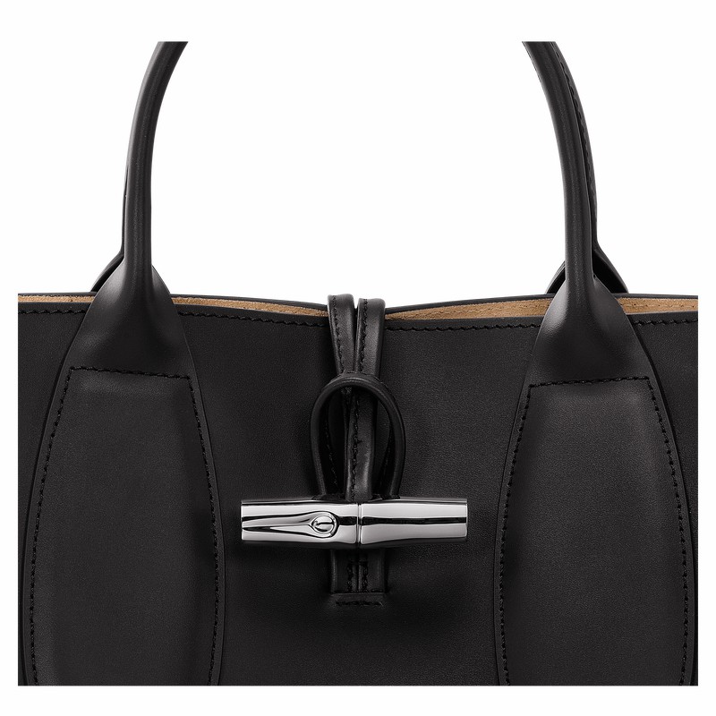 Longchamp Le Roseau M Handbag - Leather Bag Black | 10058HCN001