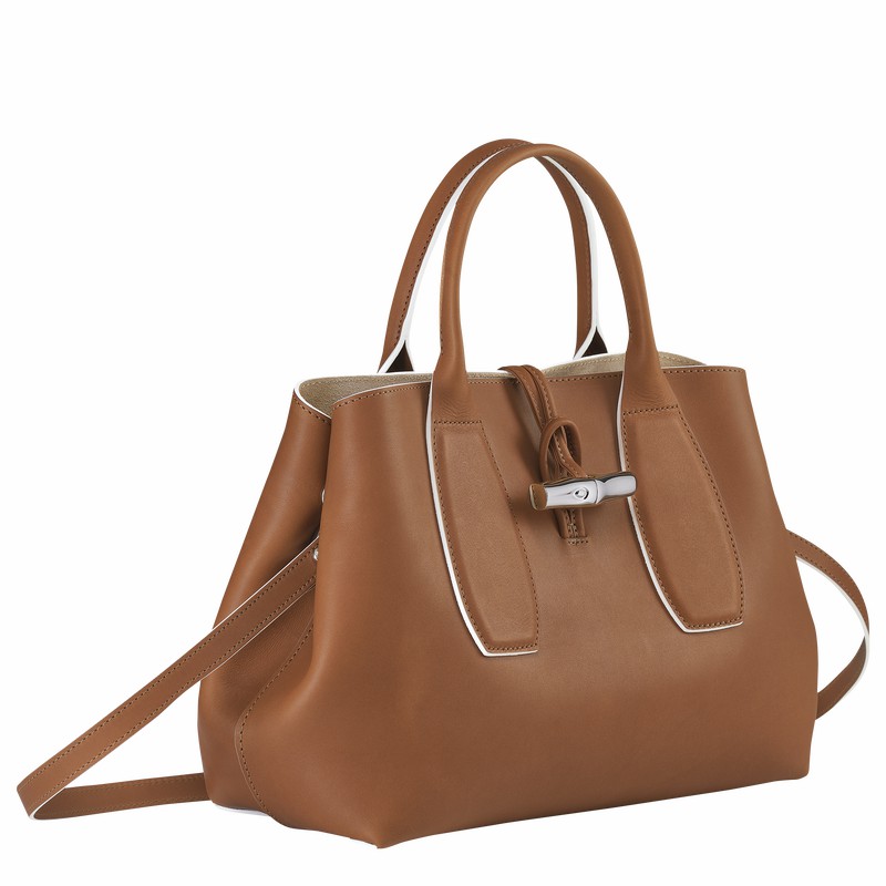 Longchamp Le Roseau M Handbag - Leather Bag Brown | 10058HQS504