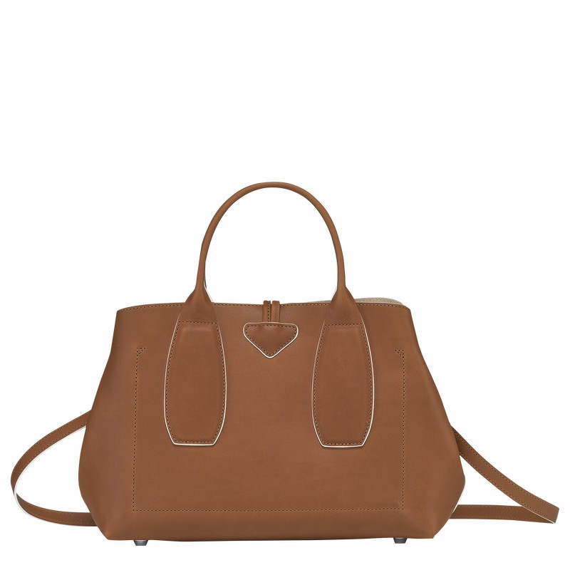 Longchamp Le Roseau M Handbag - Leather Bag Brown | 10058HQS504