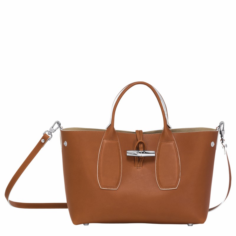 Longchamp Le Roseau M Handbag - Leather Bag Brown | 10058HQS504