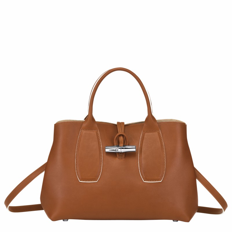 Longchamp Le Roseau M Handbag - Leather Bag Brown | 10058HQS504