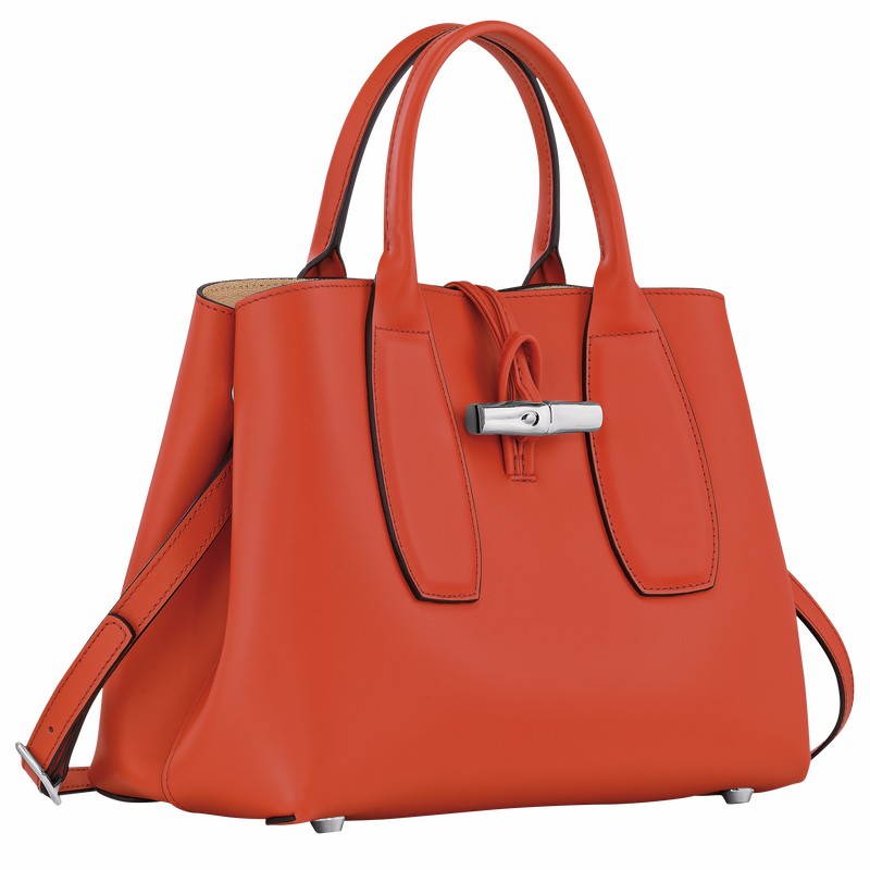 Longchamp Le Roseau M Handbag - Leather Orange USA | 10058HCL685