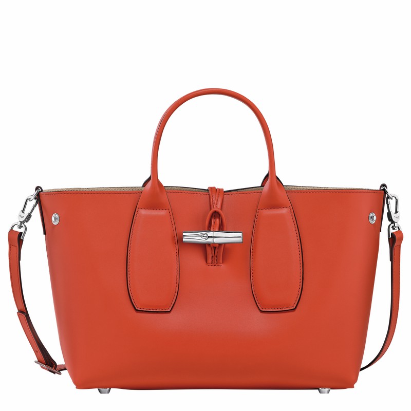 Longchamp Le Roseau M Handbag - Leather Orange USA | 10058HCL685