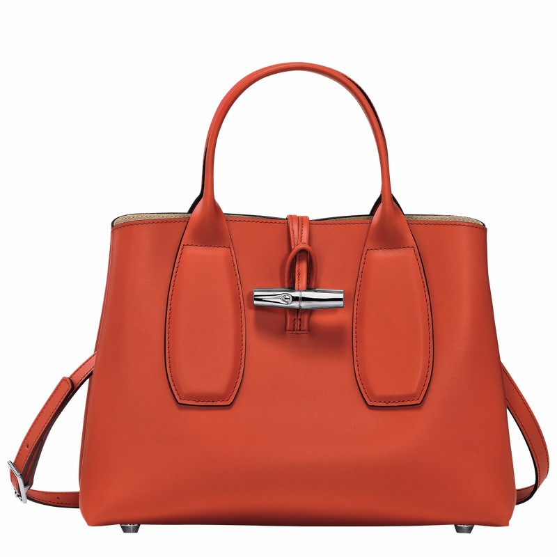 Longchamp Le Roseau M Handbag - Leather Orange USA | 10058HCL685