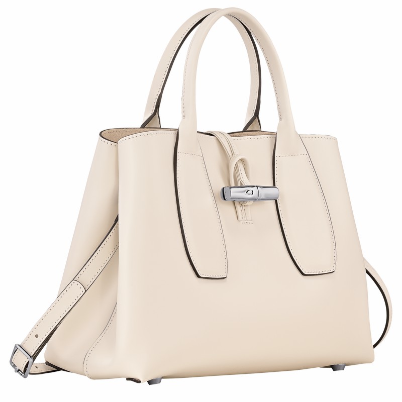 Longchamp Le Roseau M Handbag - Leather White USA | 10058HCL037