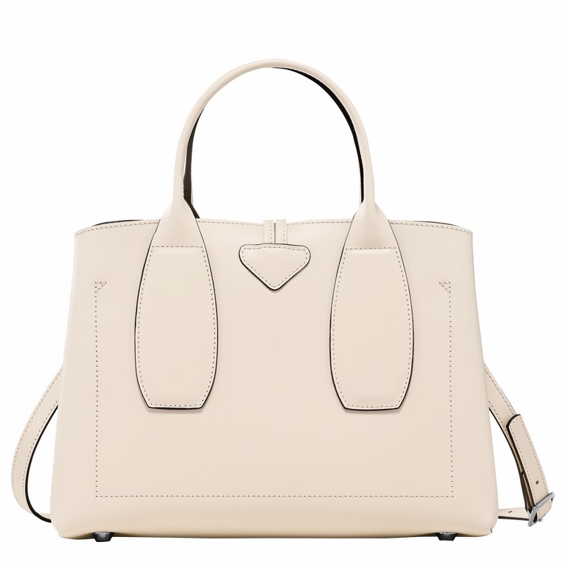 Longchamp Le Roseau M Handbag - Leather White USA | 10058HCL037