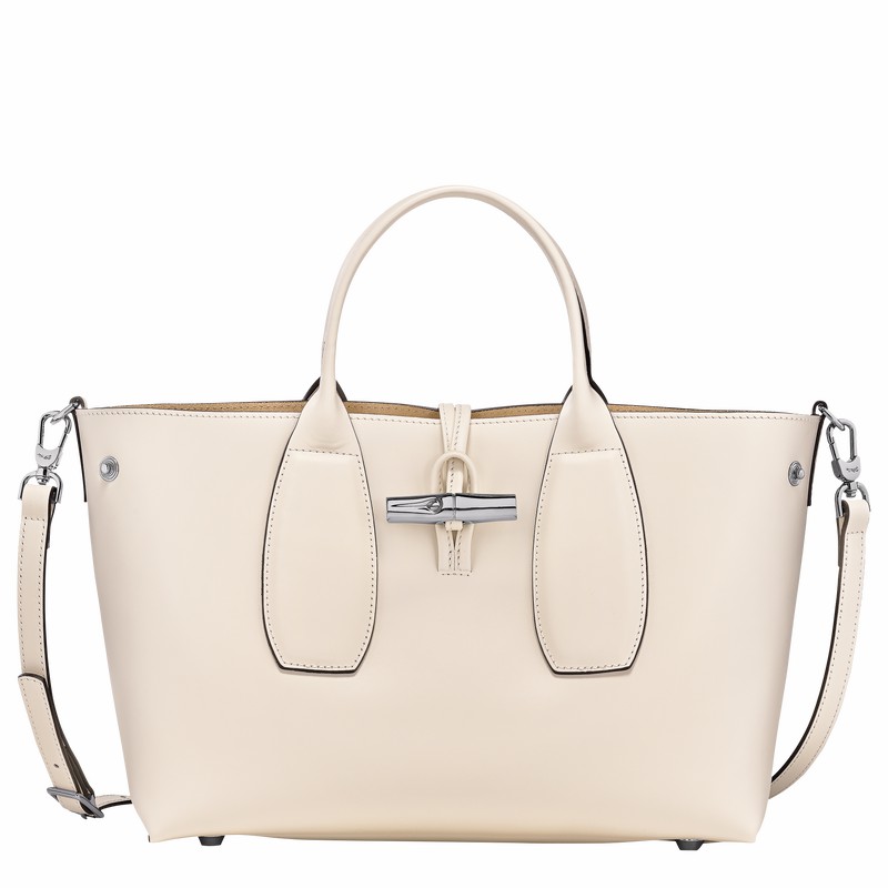 Longchamp Le Roseau M Handbag - Leather White USA | 10058HCL037