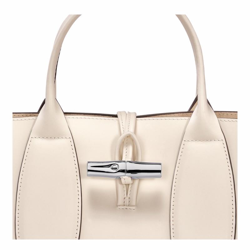 Longchamp Le Roseau M Handbag - Leather White USA | 10058HCL037