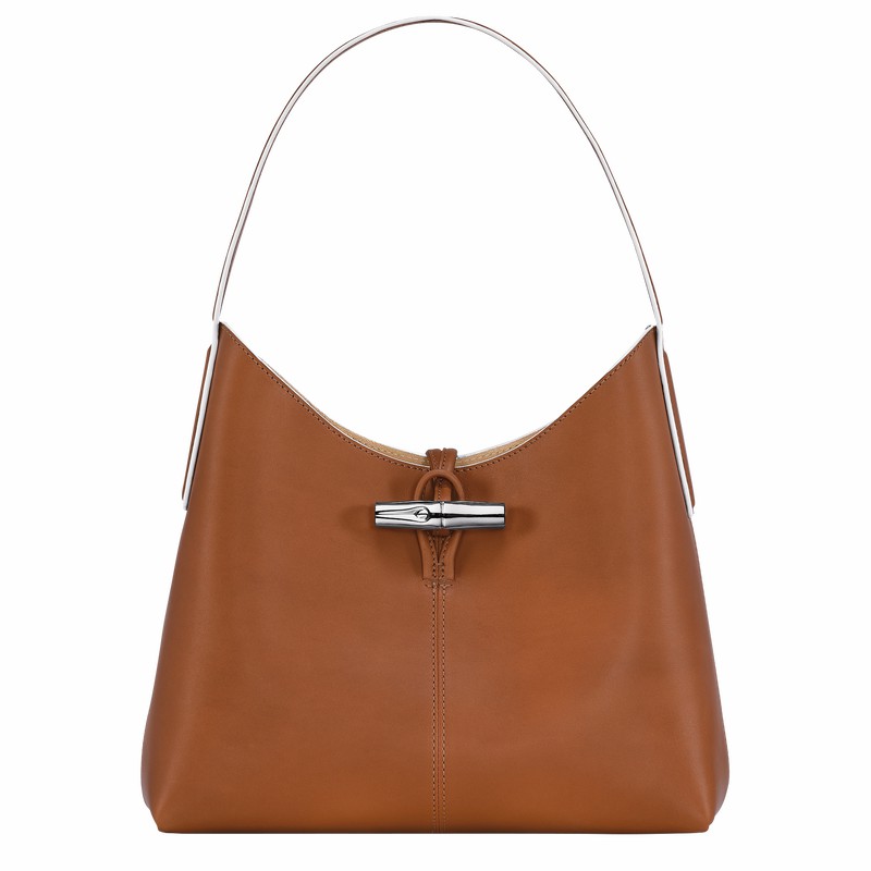 Longchamp Le Roseau M Hobo bag - Leather Brown USA | 10153HQS504