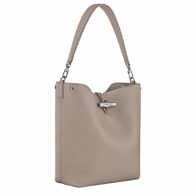 Longchamp Le Roseau M Shoulder bag - Leather Grey USA | 10281HFP266