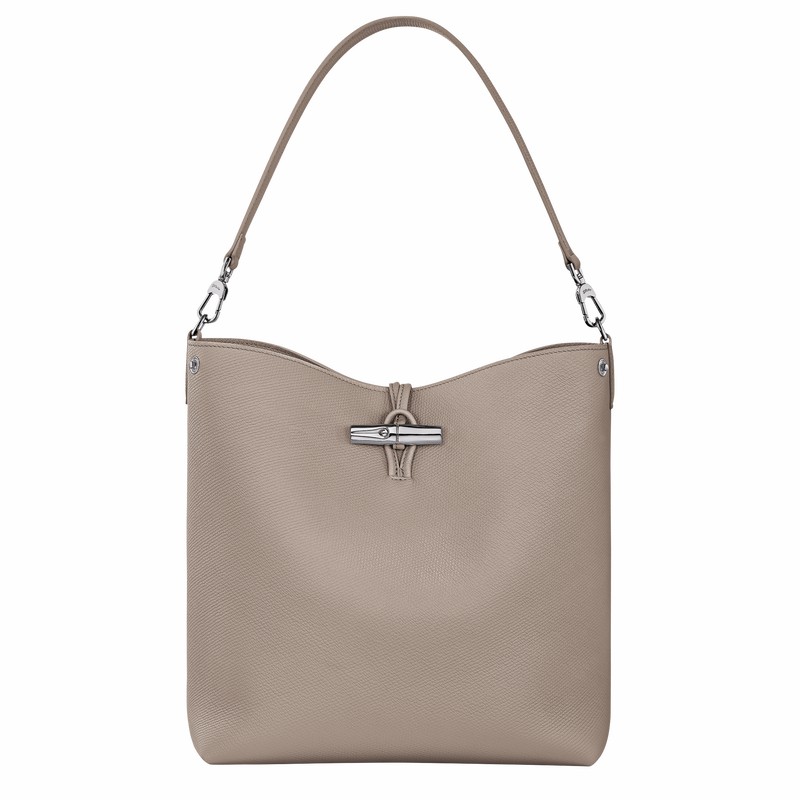 Longchamp Le Roseau M Shoulder bag - Leather Grey USA | 10281HFP266