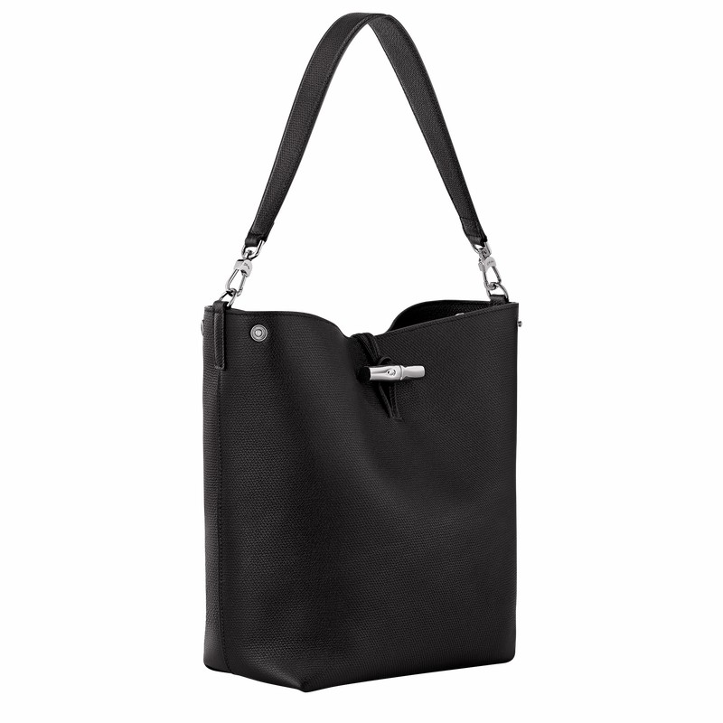 Longchamp Le Roseau M Shoulder bag - Leather Black USA | 10281HFP001