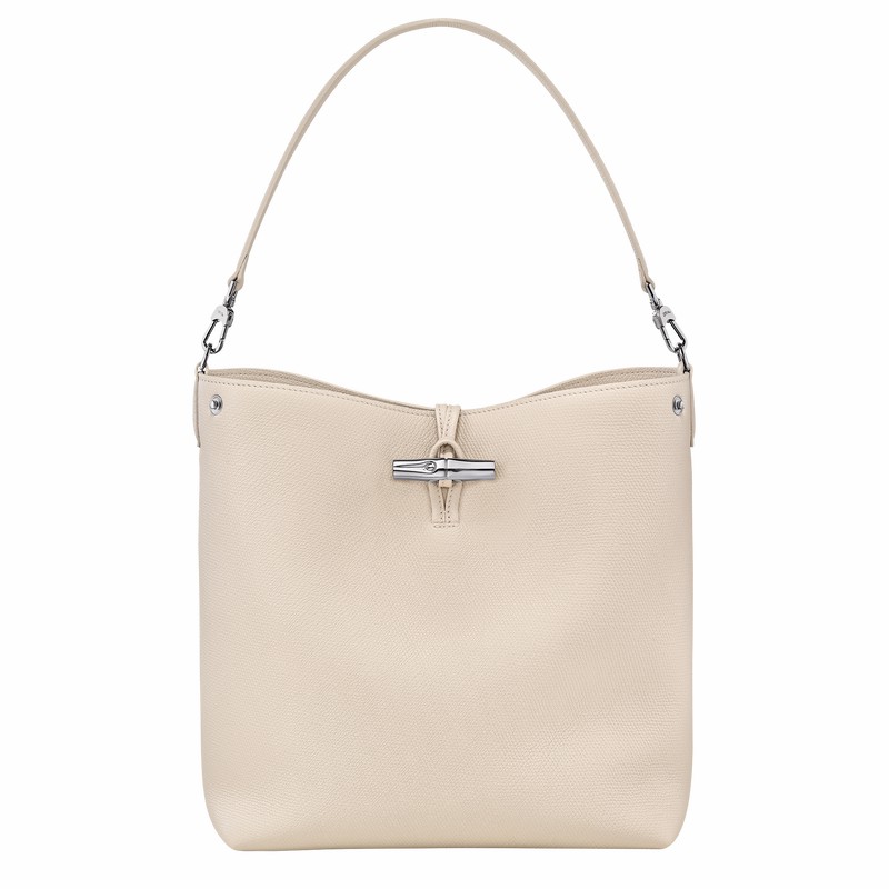 Longchamp Le Roseau M Shoulder bag - Leather White USA | 10281HFP555