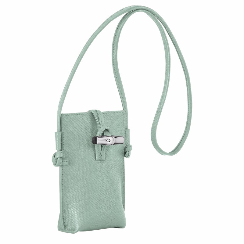 Longchamp Le Roseau Phone case - Leather Celadon USA | 34180HFP282