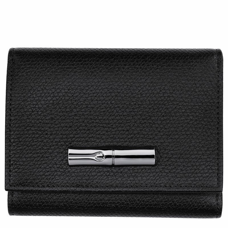 Longchamp Le Roseau Wallet - Leather Black USA | 30021HFP001